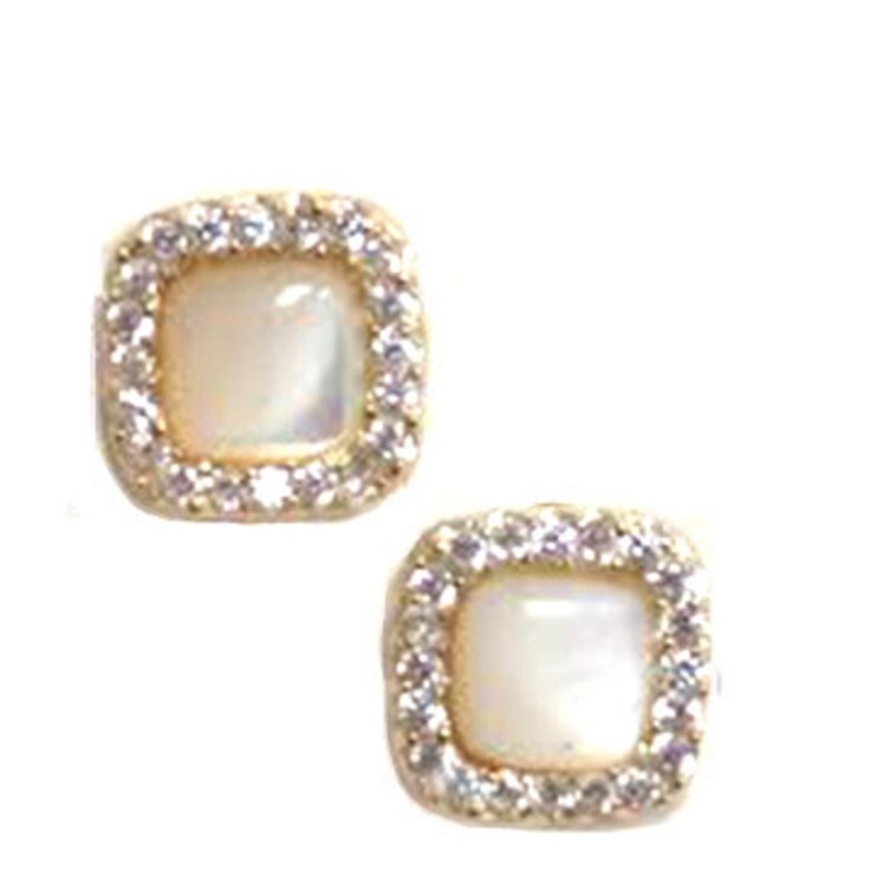 Genuine Mother-of-Pearl Square Stud Earrings-Boutique